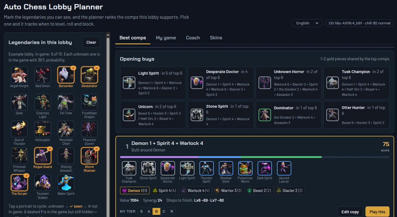 The planner: legendaries in the lobby and the best comps