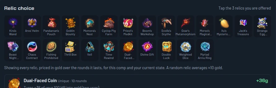 Pick relics by the numbers