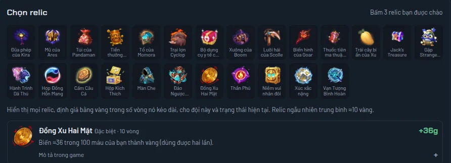 Chọn relic bằng con số